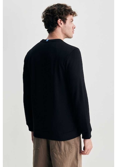 Ucla Valley Siyah Bisiklet Yaka Baskılı Standard Fit Erkek Sweatshirt Siyah
