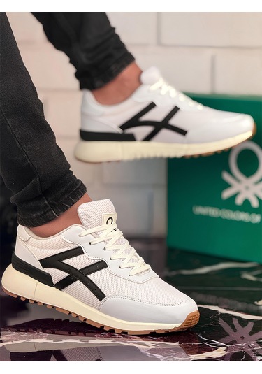 Benetton Erkek Sneaker Ayakkabı 988 Beyaz Siyah Beyaz Siyah Beyaz - Siyah