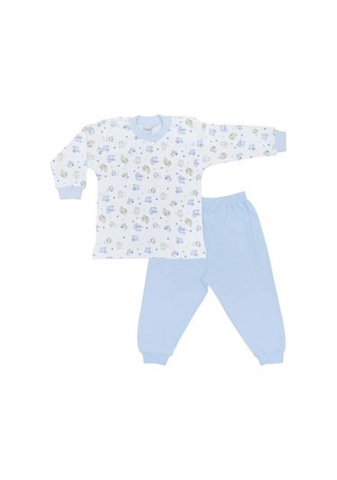 Çocuk Pamuklu Sincapli Pijama Takım-12491 Mavi
