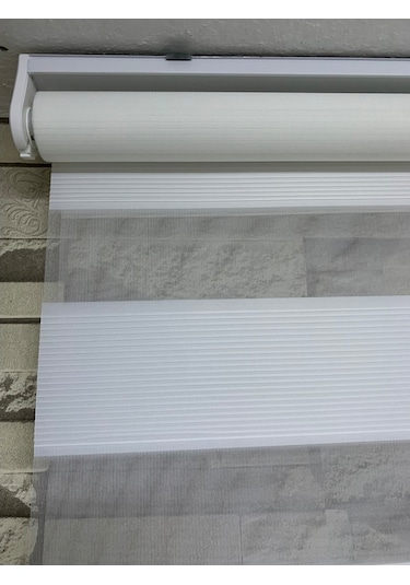 Beyaz Renk Mini Plise Desenli Zebra Stor Perde Tüm Ölçülerde (481204640)