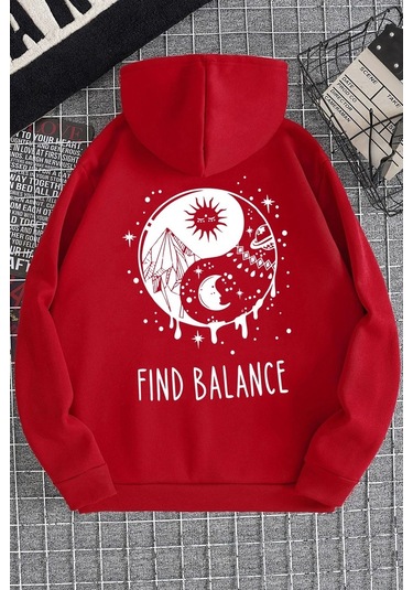 Yin & Yang Tasarım Sweatshirt Kırmızı
