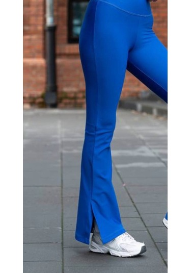 Saks Mavi Yırtmaçlı İspanyol Paça Spor Tayt