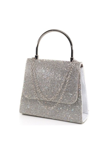 Gümüş Taşlı Clutch Kadın Abiye Çanta