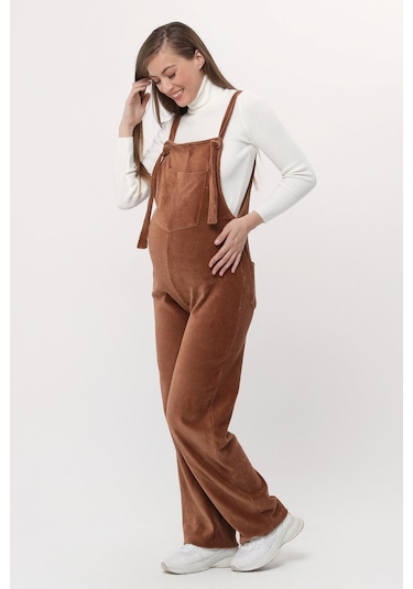 Luvmabelly Myra6114 - Camel Kadife Hamile Salopet-kahverengi