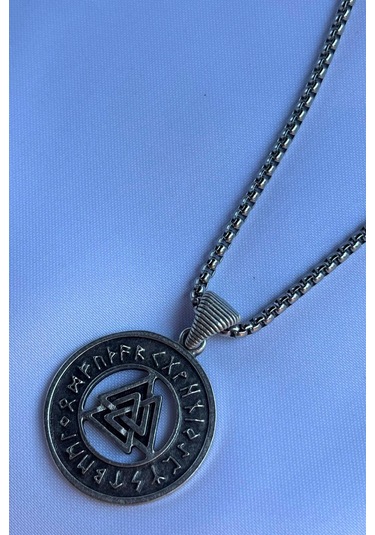 Viking Run El İşçiliği Paslanmaz Çelik Zincir Erkek Kolye Gümüş