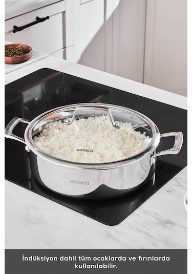 Karaca  Plasma Steel 3Ply İndüksiyon Tabanlı Çelik Pilav/Karnıyarık Tencere 28 Cm