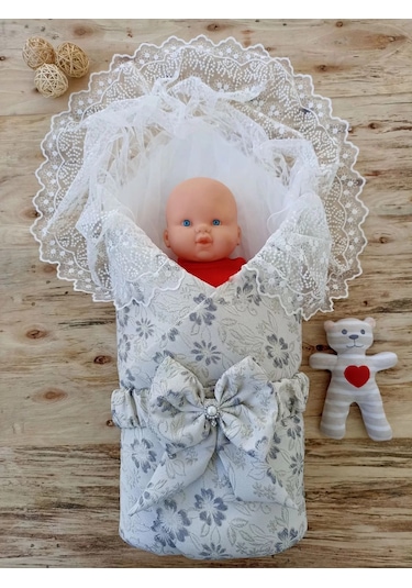 Yenidoğan Gül Sedefli Duvaklı Taş Fiyonk Erkek Bebek Kumru Kundak Bebek Battaniyesi Lacivert Çok Renkli