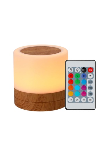 Jeehugo Usb Şarjlı 3w Led Renkli Gece Lambası, Kumandalı Ve Dokunmatik Kontrol, Ahşap Desenli Odalar İçin Stüdyo Aydınlatma Beyaz