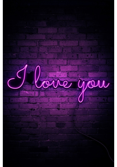 I Love You Neon Led Duvar Aydınlatması & Dekoru & Gece Lambası Pembe Pembe