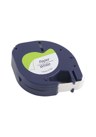 Moveevo Dymo Letratag İçin 12mm Beyaz Üstü Siyah Yazılı Pet Etiket Bandı - 4m Uzunluk, Dayanıklı, Korozyon Ve Aşınmaya Dayanıklı, Kablo Etiketleme 1 Adet