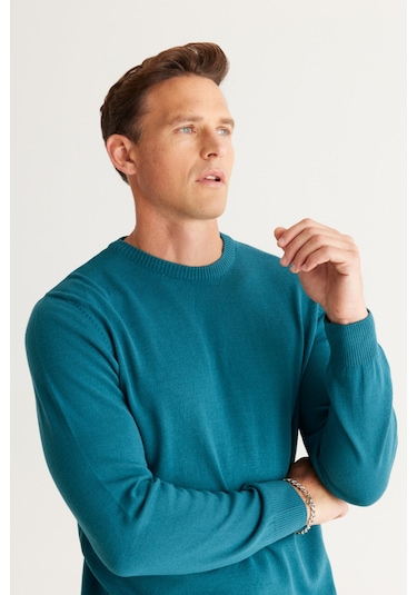 Altinyildiz Classics Erkek Petrol Standart Fit Normal Kesim Bisiklet Yaka Triko 4A4923100001PETS Petrol