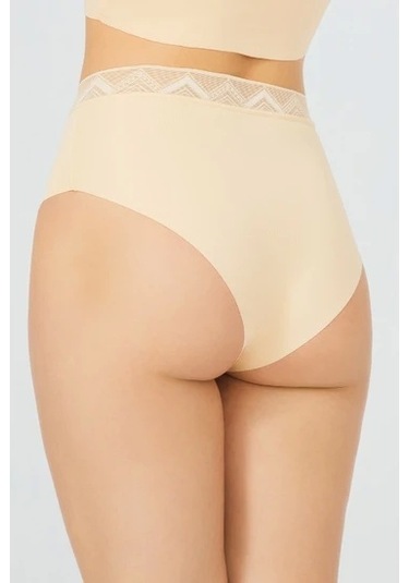 Cotonhill Desenli Lastikli Yüksek Bel Lazer Kesim Bikini Külot-ten Ten