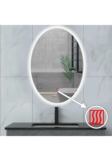 60x80 H Cm Bluetoothlu Buğu Çözücülü Dokunmatik Işıklı Ledli Elips Banyo Aynası