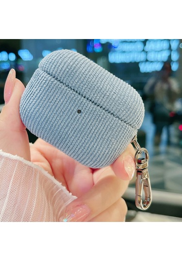 Airpods Uyumlu Pro İçin Kadife Kumaş Desenli Kulaklık Koruyucu Kılıf Gök Mavisi Mavi