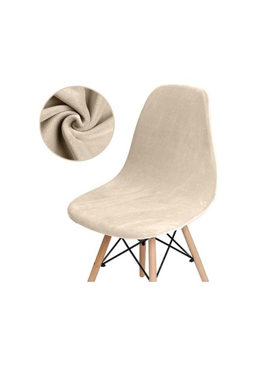 Bej 1 /2 /4 /6 Parça Kadife Düz Sandalye Kılıfları Kolsuz Kabuk Sandalye Kılıfı Düğün Yemek Odası Ofis Ziyafet Otel 1 Parça Bej