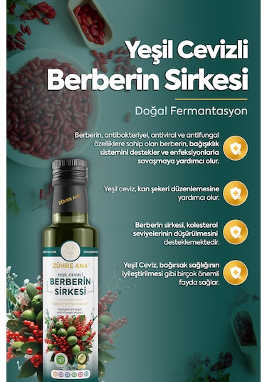 Yeşil Cevizli Berberin Sirkesi Doğal Fermantasyon Berberis Vinegar With Green Walnut 500 Ml