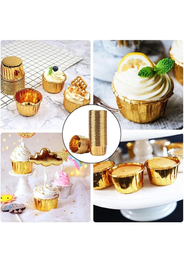 Suntek 50 Parça Cupcake Gömlekleri Muffin Vaka Sarıcı Altın