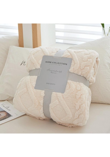 Beyaz Kalın Kış Battaniye Atmak Yumuşak Sıcak Yün Battaniye Yataklar İçin Ekose Taff Kaşmir Kuzu Termal Yorgan Yatak Örtüsü 100 X 150