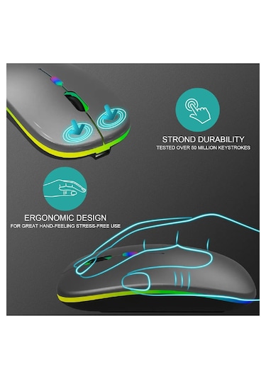 Kablosuz Bluetooth Klavye Mouse Seti Şarjlı Rgb Işıklı