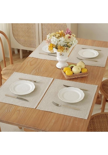 6 Adet Doğal Keten Amerikan Servis, Servis Altlığı Kare Supla Diğer