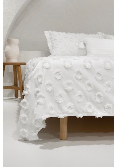 Koza Home Sitra Krem Çift Kişilik Püsküllü Yatak Örtüsü 230x250 2 Yastık 50