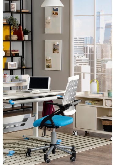 Creo Mobili Yükseklik Ayarlı Vega Plus Çalışma Sandalyesi, Ofis Ve Bilgisayar Koltuğu Beyaz/mavi Gri