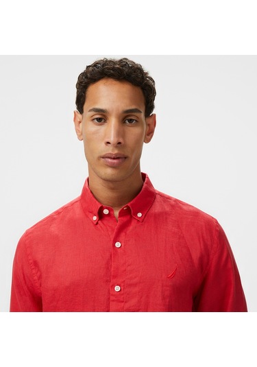Nautica Erkek Kırmızı Classic Fit Keten Gömlek Düz W55101t Kırmızı