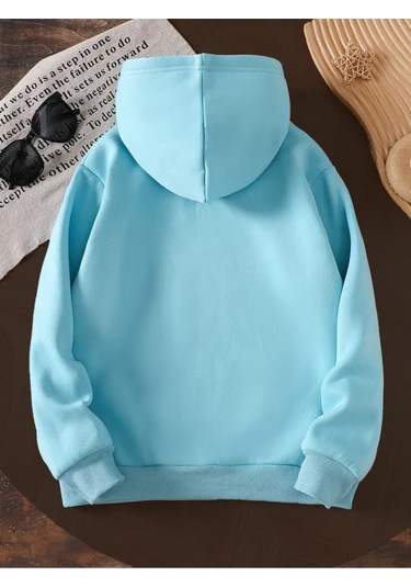 Kışlık Kapüşonlu Sweatshirt, Çocuk New York Manhattan Baskılı Bebe Mavisi