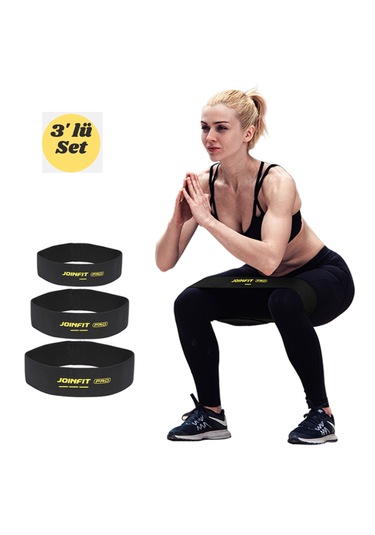 Joınfıt Pro Hip Egzersiz Direnç Bandı Seti 3 Lü 3 Farklı Direnç Seviyesi Squat, Pilates, Fitness Ve Kalça Antrenmanı İçin Spor Bandı Siyah