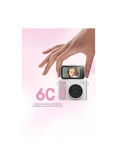Torima CMR46 2K Flip Ekranlı Mini Dijital Video Kamera Pembe