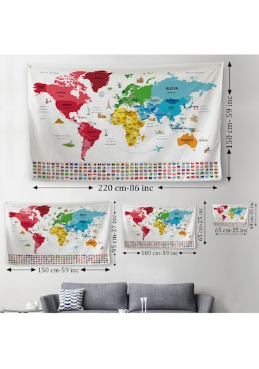 Türkçe Ülke Bayrak Lı Eğitici Başkent Detaylı Atlası Dünya Haritası Duvar Örtüsü-halısı 3861