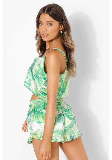 Yeşil Fırfırlı Şortlu Pijama Takımı Yeşil