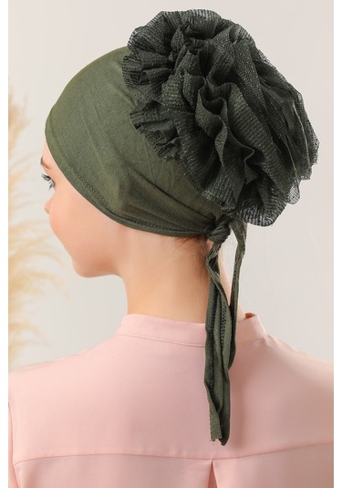 Tesettür Fırfırlı Bone Haki Haki