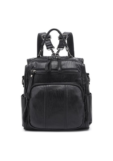 Yıkama Deri Sırt Askılı Kadın Çantası 21k Barcelona 1915 Siyah