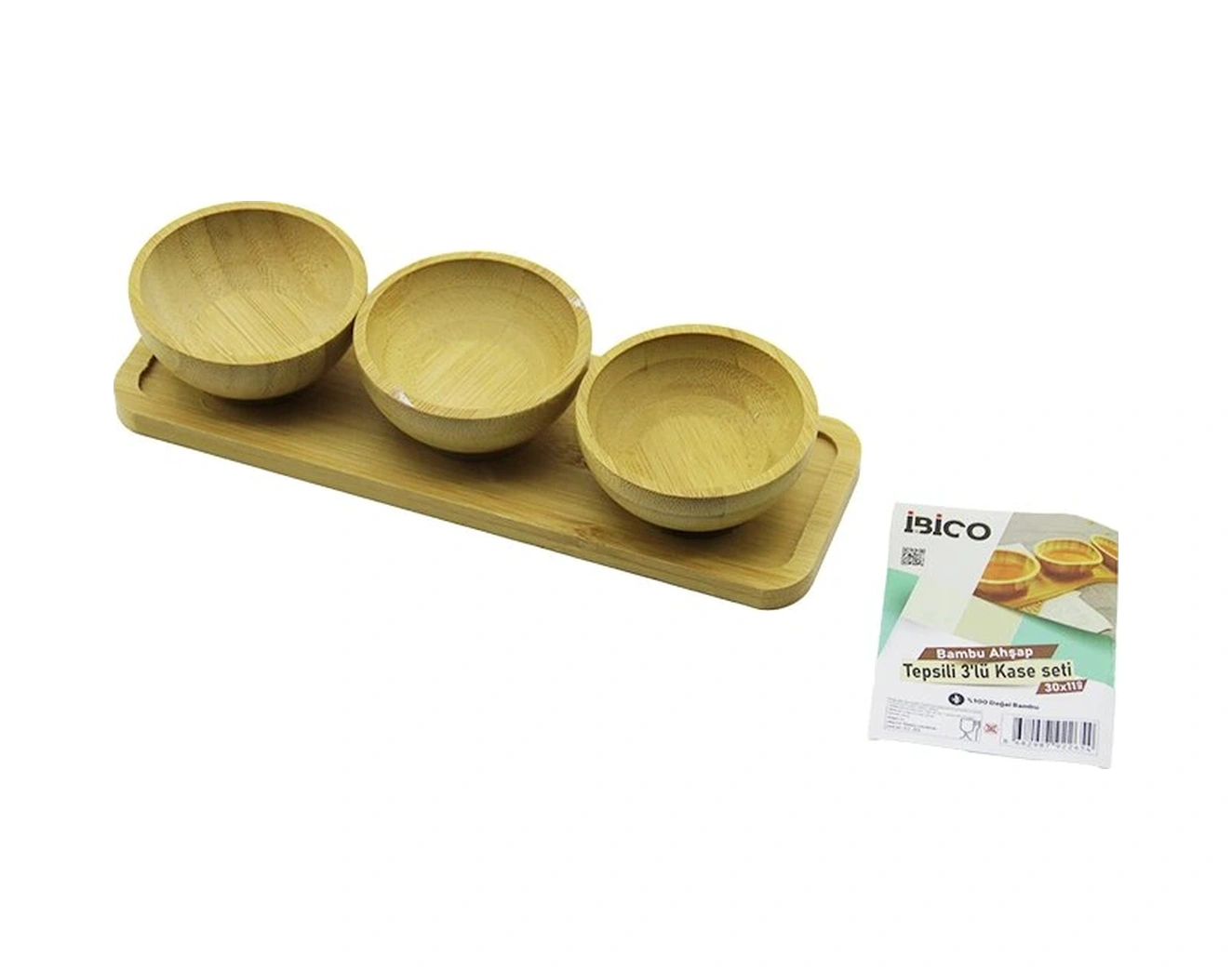 4pcs Çerezlik - Lokumluk Ahşap Bambu Tepsili Kase Seti 30x11cm Kahverengi