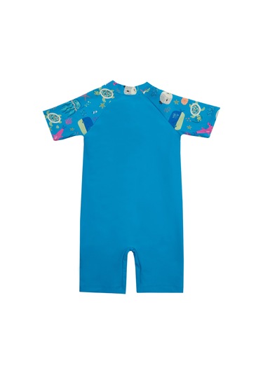 Uv Korumalı Kısa Kollu Tulum Bebek Çocuk Yüzücü Mayo 1910 Mavi Mavi