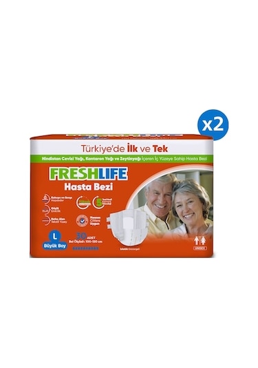 Freshlife 2'li Large Bel Bantlı Yetişkin Hasta Bezi 30x2 60 Adet L