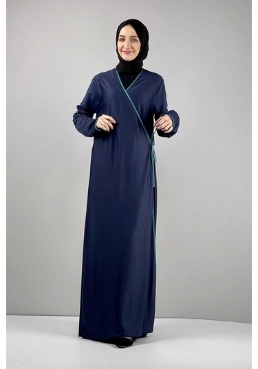 Moda Çizgi Namaz Elbisesi Lacivert