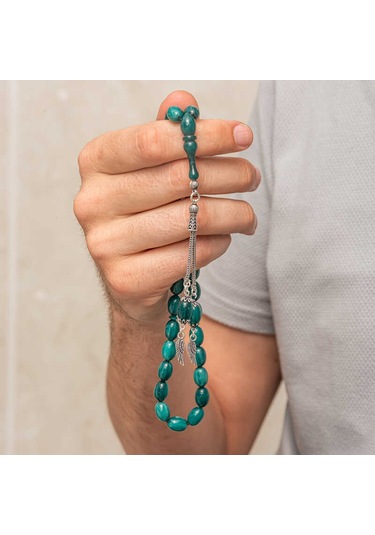 Gümüş Püsküllü Sıkma Kehribar Tesbih Sl12594 Gümüş