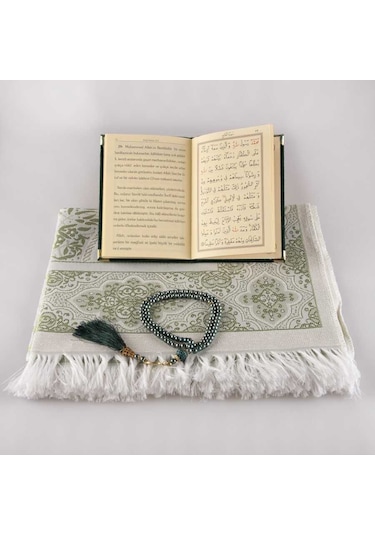 Seccade + Tesbih + Yasin Hediye Seti (Çanta Boy, Yeşil)