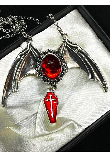 Dükkan Design Gotik Bat Cross Tabut Kolye Gümüş - Gri - Siyah