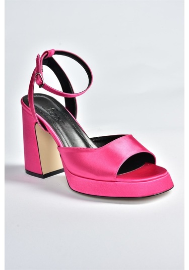 Fox Shoes Fuşya Saten Kumaş Kalın Platform Topuklu Kadın Ayakkabı