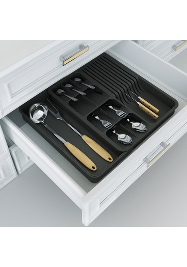 Genişleyebilir Kaşıklık Bıçaklık Seti - Siyah