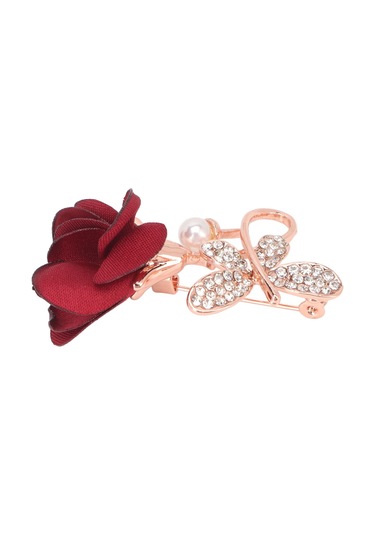 Lemestar Vintage Pembe Gül Broşu - Kristal Takılı Kumaş Ayaklı Yaka İğnesi - Nikah, Özel Etkinlikler İçin Elegan Aksesuar Çok Renkli