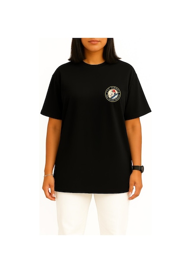 Bahriyeli Collection Oversize Tcg Pirireis Dalgalar Arası Cep Ve Sırt Baskılı Unisex T-shirt Siyah