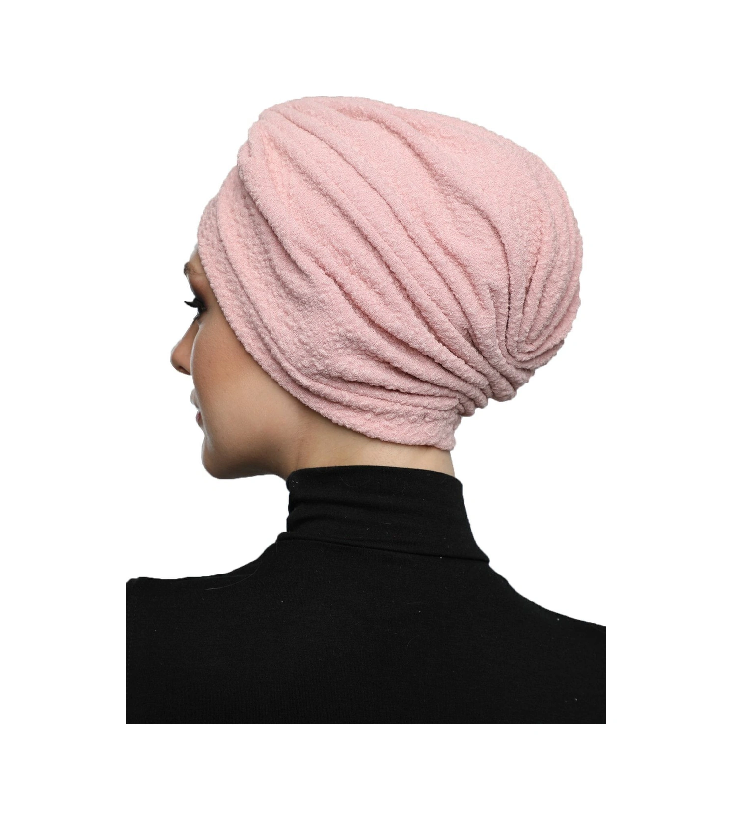 Brokar Bantlı Pudra Astarlı Hazır Türban Tesettür Bone Pudra