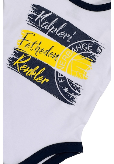 Fenerbahçe Lisanslı Kalpleri Fetheden Renkler Bebek Body Zıbın Kanarya Baskılı Hediyelik Ahşap Kutulu Beyaz