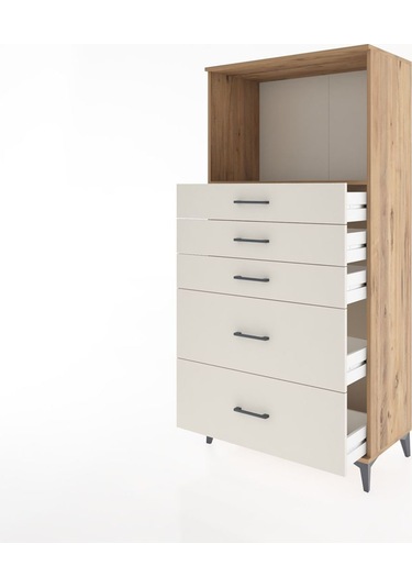 Hyperion Dolap Tek Raflı 5 Çekmeceli 88x44x182 Çam-aytaşı Çam