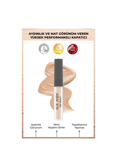 Alix Avien Aydınlık Görünüm Sağlayan Yoğun Likit Göz Altı Kapatıcısı Liquid Concealer 104 Warm Bisque
