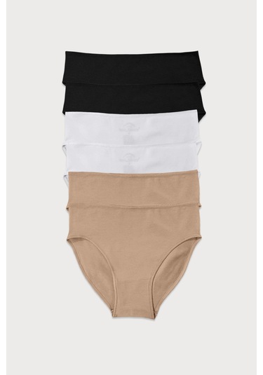 Malabadi Kadın Siyah Beyaz Ten 6 Lı Paket Modal Dar Kalıp Ara Bel Slip Külot 187 Siyah-beyaz--ten